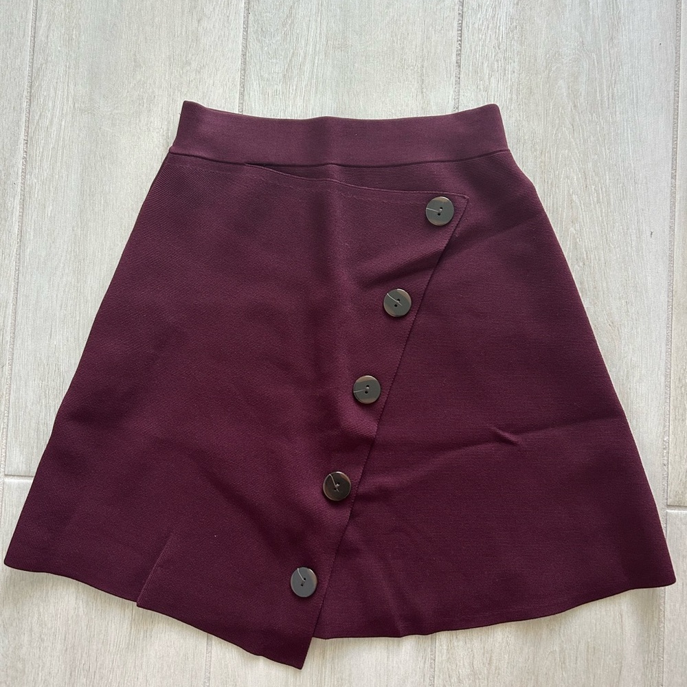 Sandro Asymmetrical Burgundy Skirt with Buttons